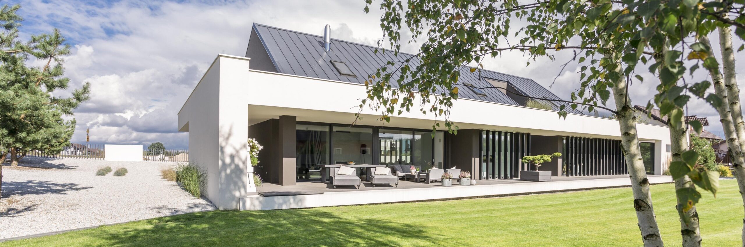 Outdoors view of spacious terrace of modern house